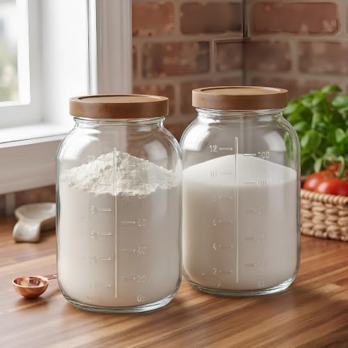 2 Pack Glass Flour Sugar Storage Containers with Acacia Wooden Lid