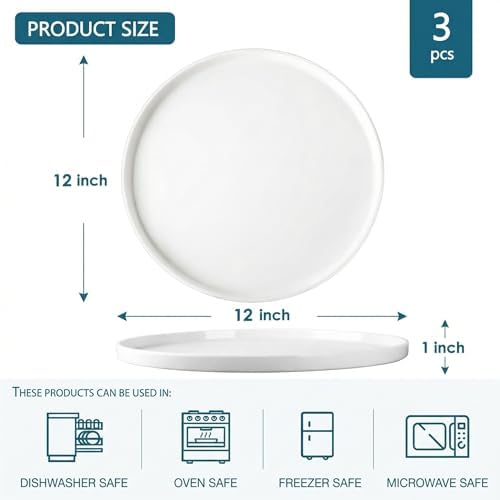 Dizada 12" Round Serving Platters Set of 3 - White Porcelain Serving