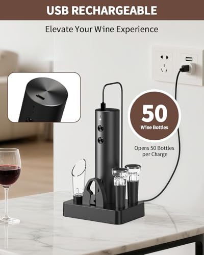 CIRCLE JOY Rechargeable Electric Wine Opener, 6-In-1 Cordless Electric