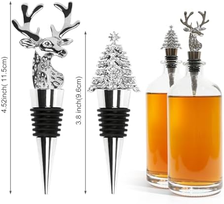 2Pack Christmas Wine Stopper, Elk & Christmas Tree Shape Decorative