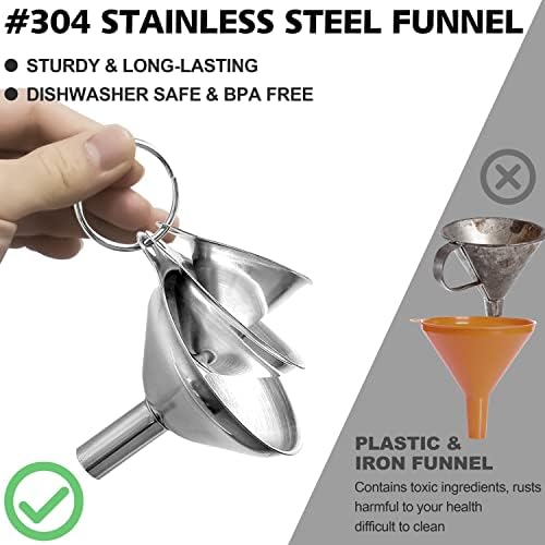 Anaeat Stainless Steel Mini Kitchen Funnel Set, 3 Pack Durable Metal