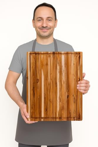 Teakhaus XL Carving Board with Juice Groove & Conditioning Oil Set
