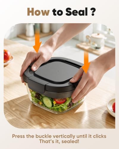 Canfanni Glass Salad Container, 56oz Bowl with Airtight Lids, Bento