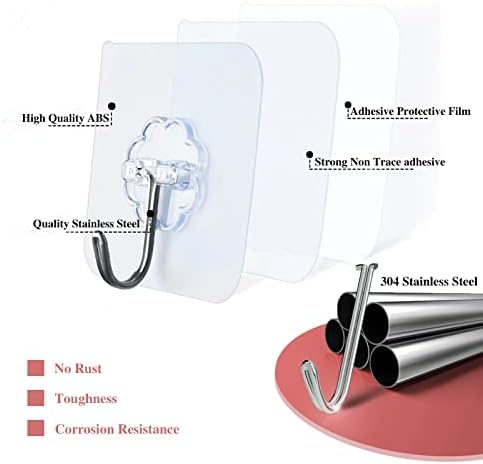 DDMY Adhesive Wall Hooks Clear 50lb(Max) Heavy Duty Hanging Sticky-10