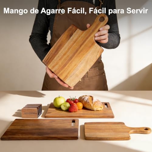 Acacia Wood Cutting Board Set of 3 with Stand, Multi-Size Wooden
