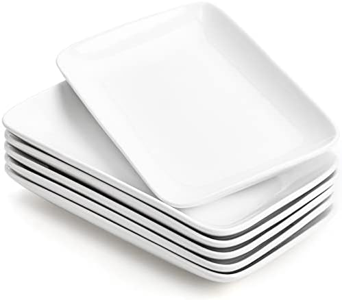 Foraineam Rectangular Salad Plates, 10 Inch White Porcelain Dessert
