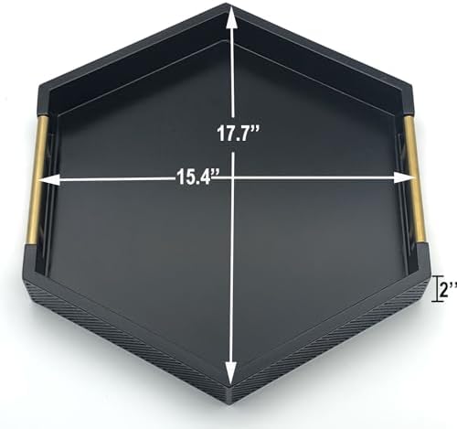 Serving Tray with Polished Metal Handles, Hexagon Coffee Table Tray