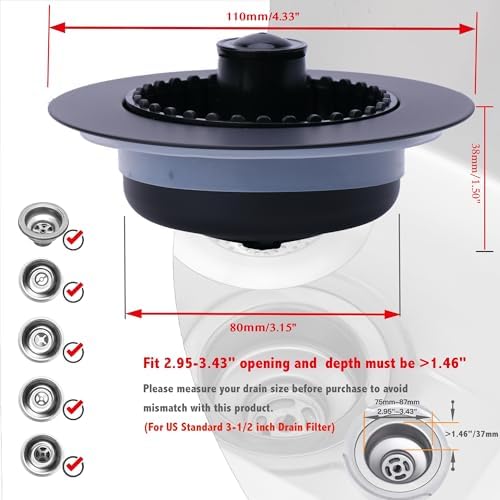 Kitchen Sink Drain Strainer 3 in 1, 304 Stainless Steel