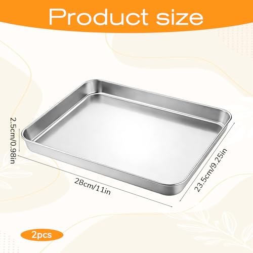 2 Pcs Toaster Oven Pans for Baking, 11 x 9.2 x 1 Inch Stainless Steel