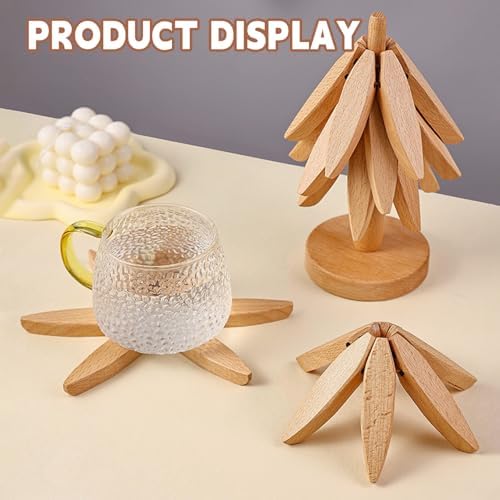 Natural Foldable Black Walnut Wooden Trivet Set - 4 Trivets + 1 Stand