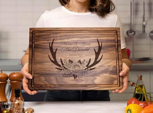 Personalized Floral Antlers Chopping Block