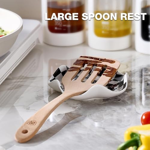 Qipecedm Ceramic Spoon Rest, 5.3in Black & White Pattern, Heat