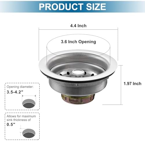 ZM Kitchen Sink Basket Strainer with Stopper, 3-1/2 Inch