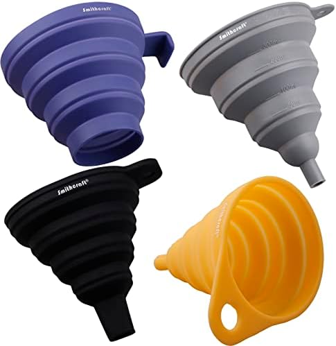 Funnel Set 4, Silicone Funnels for Kitchen, Collapsible Funnels for