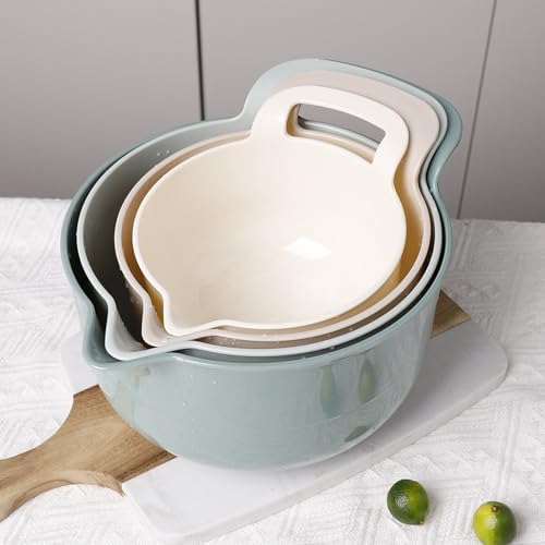 Mixing Bowls - 4 Piece Nesting Plastic Mixing Bowl Set with Pour