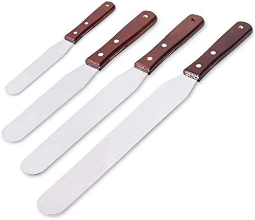 4PCS Straight Cake Icing Spatula Set 4” 6” 8” 10”with Wooden Handle