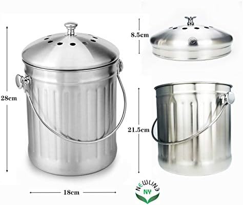 NewlineNY Stainless Steel Compost Bin, 1.3 Gallon
