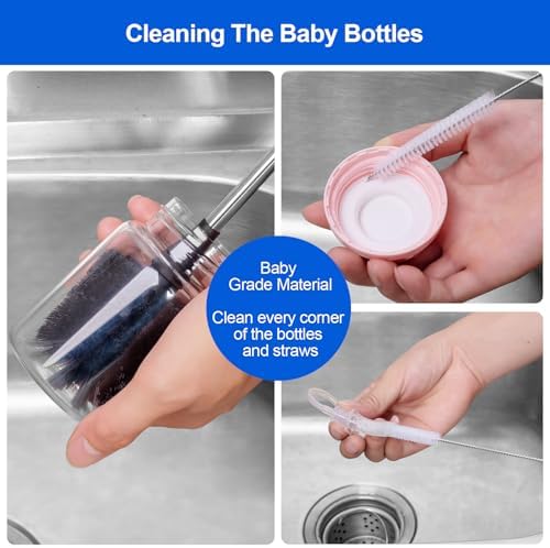 Bottle Brush, Long Stainless Steel Handle Water Bottle Brush Cleaner