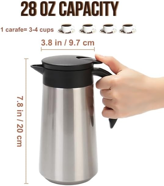 GearRoot 28oz Small Coffee Carafe Insulated Coffee Pot, Silver