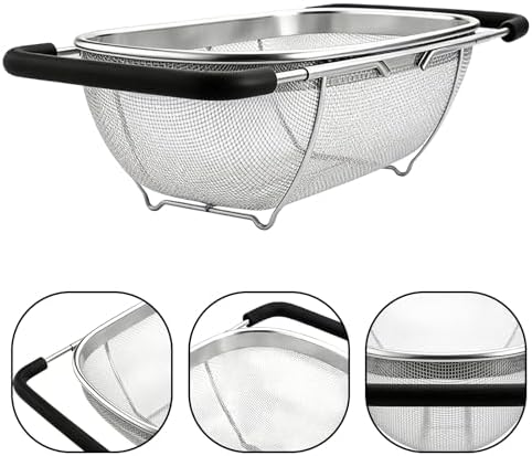 Over Sink Colander with Expandable Handle Oval Sifter