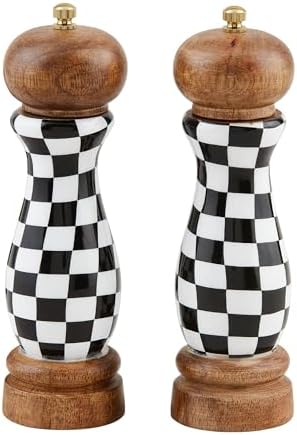 Mud Pie Checked Salt and Pepper Grinders, 8" x 2 1/4"