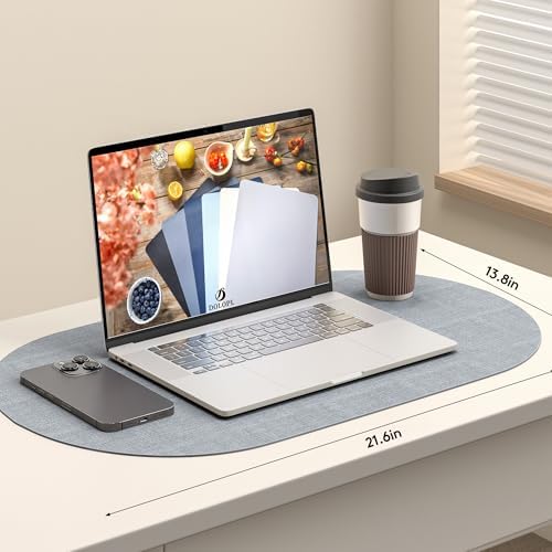 DOLOPL Oval Placemats Set of 6, Dusty Blue Faux Leather Table Place