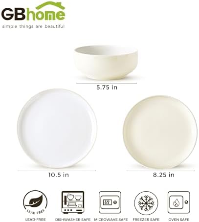 GBHOME Ceramic Dinnerware Set for 4, 12 Pcs Plates and Bowls Sets