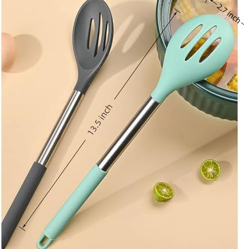 Silicone Slotted Cooking Spoon Set (13.2"), 3-Pack Large Stainless
