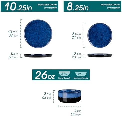 vancasso Starry Plates and Bowls Sets,12 Pieces Blue Dinnerware Sets