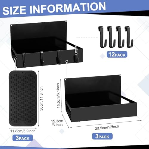 Lineshading 3 Pack Magnetic Organizer with Hook, Black
