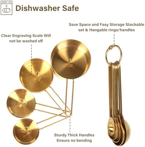 9 Pcs Gold Measuring Cups and Spoons Set, Premium Stainless Steel