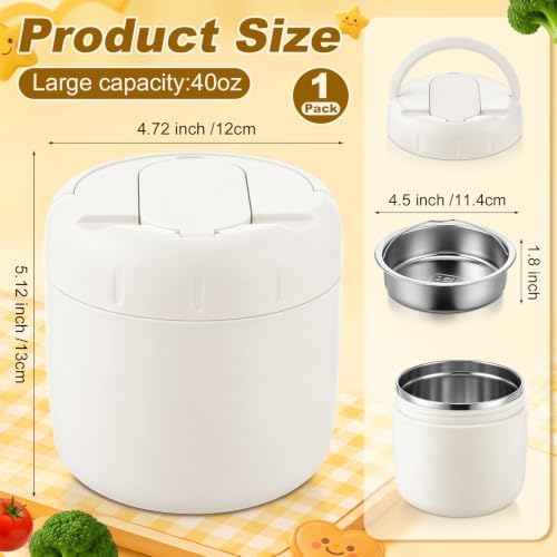 1 Pack 40 oz Insulated Food Jar with 2 Compartments, White