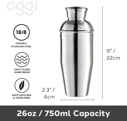 OGGI Classic Cocktail Shaker Stainless - 26 oz, Stainless Steel