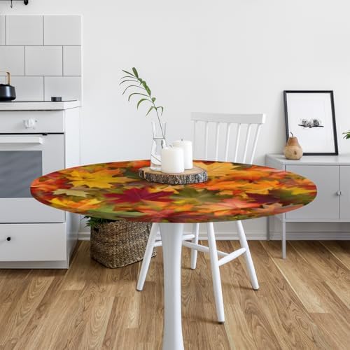 Pardick Maple Leaves Round Fitted Tablecloth with Elastic 40-44In