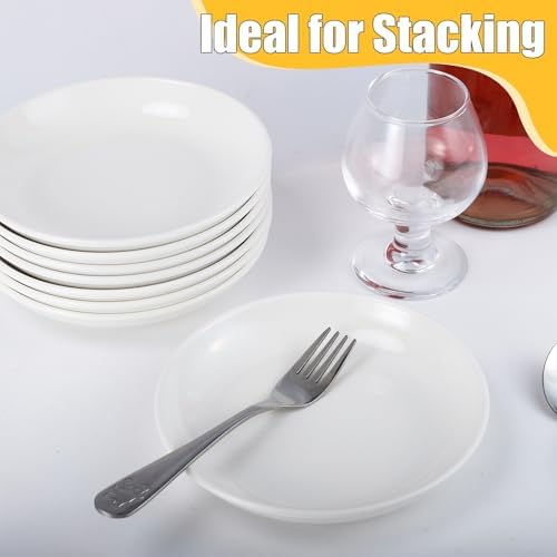 8 Pack 6 Inch White Ceramic Dessert Plates, Round