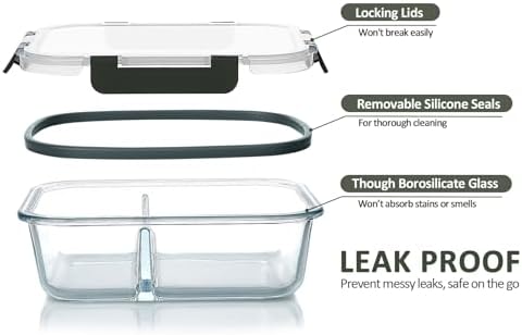 M MCIRCO 10-Pack 30 oz 2-Compartment Glass Meal Prep Containers