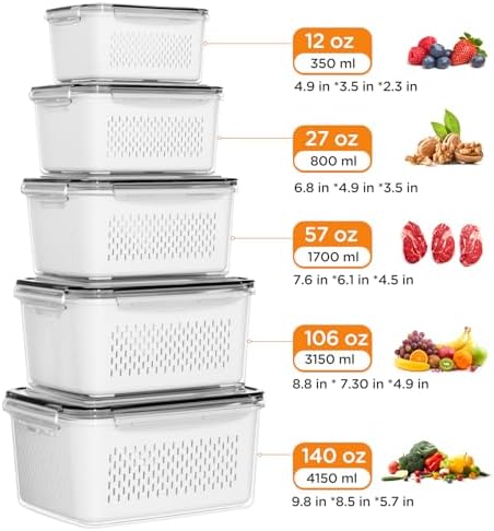 5-Pack Fruit Storage Containers with Removable Colanders