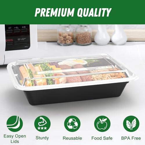 50 Pack (100-Piece) 32 oz Meal Prep Containers with Easy Open Lids