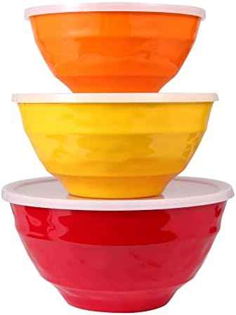 Mixing bowl set with lids, 6 piece melamine nesting bowl set for pasta