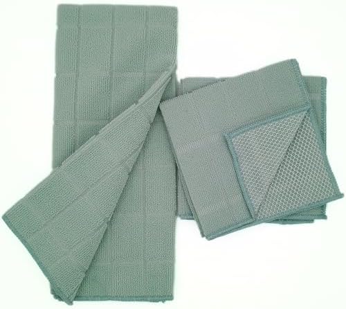 Soft Green Kitchen Towel Set, 6 Piece with Dish Cloths, Mitts & Drying