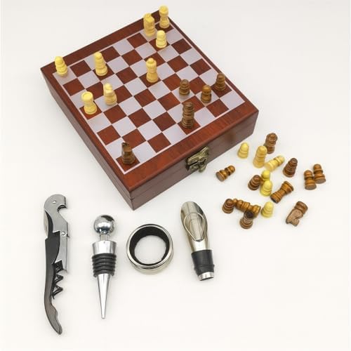 Wine Gift Box with Chess Set - Accessory Set with Wine Opener, Wine