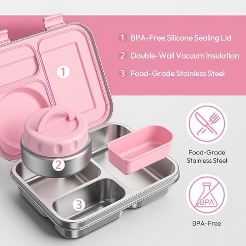 Stainless Steel Bento Lunch Box with 8oz Insulated Food Jar, 3
