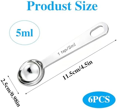 6PCS Teaspoon Measuring Spoons Set(1 Tsp, 5ml), Tablespoon Measuring