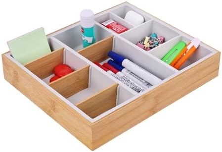 Bamboo Desk Drawer Organizer Tray, Silicone Sturdy Junk Drawer