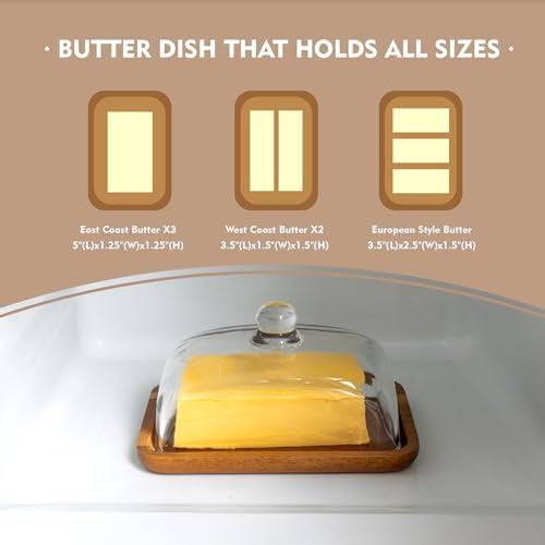Butter Dish with Lid, Clear Glass Domed Cheese Dish with Handle