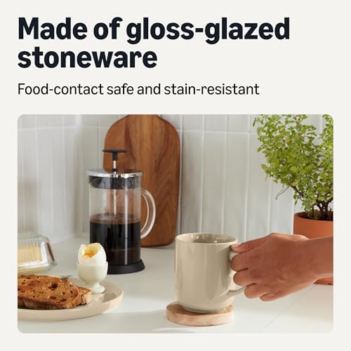 Amazon Basics Stoneware Coffee Mugs, 16 oz, 4-Piece Set, Gloss-Glazed