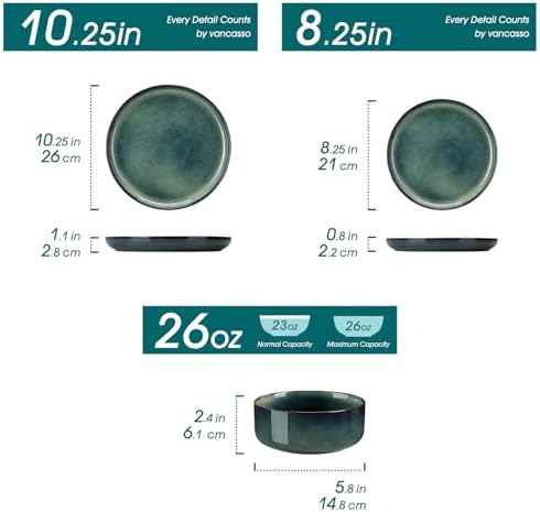 vancasso Starry 12 Pieces Dinnerware Sets for 4, Green Reactive Glaze