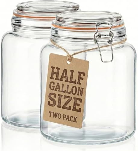 kitchentoolz Half Gallon Glass Large Mason Jars with Airtight Lid