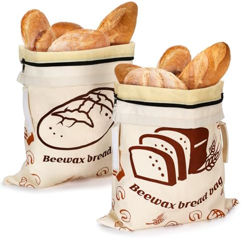 ANPHSIN Natural Beeswax Bread Bags, 13''x16.7'', 2 pcs
