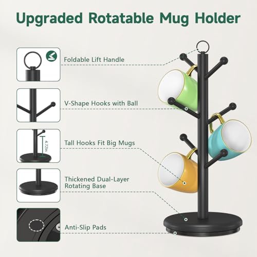 EsLuker.ly Mug Holder Tree Bamboo 360° Rotating Coffee Cup Display